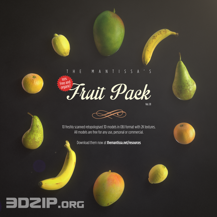 10 Retopologised Photoscanned Fruit Models With 2K Textures