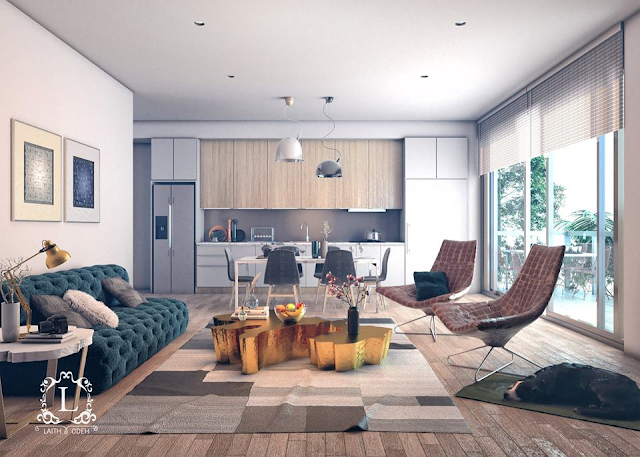 3D Interior Kitchen- Livingroom 3 Scenes File Sketchup Free Download