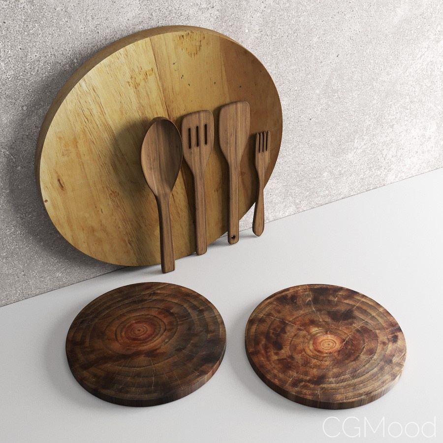 Free 3D Model Wooden Kitchen Accessories